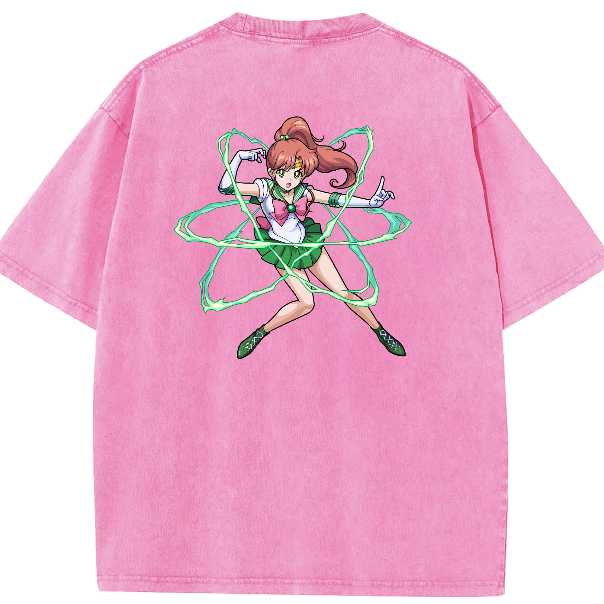 （画像用） 美少女戦士セーラームーン 木野 まこと きの まこと Sailor Moon Kino Makoto （セーラージュピター；Sailor Jupiter） 綿100% ヴィンテージ風 半袖Tシャツ（背面プリント）